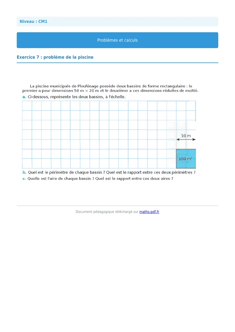 Problèmes et calculs : exercice n°7 de maths en CM1 corrigé en PDF