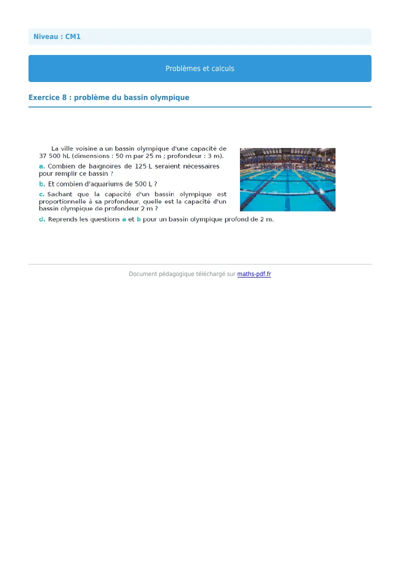 Problèmes et calculs : exercice n°8 de maths en CM1 corrigé en PDF