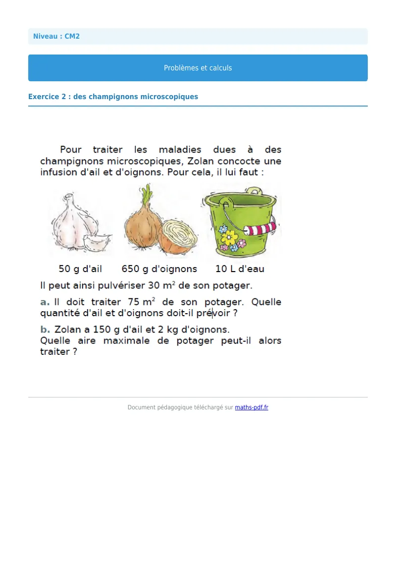 Problèmes et calculs : exercice n°2 de maths en CM2 corrigé en PDF