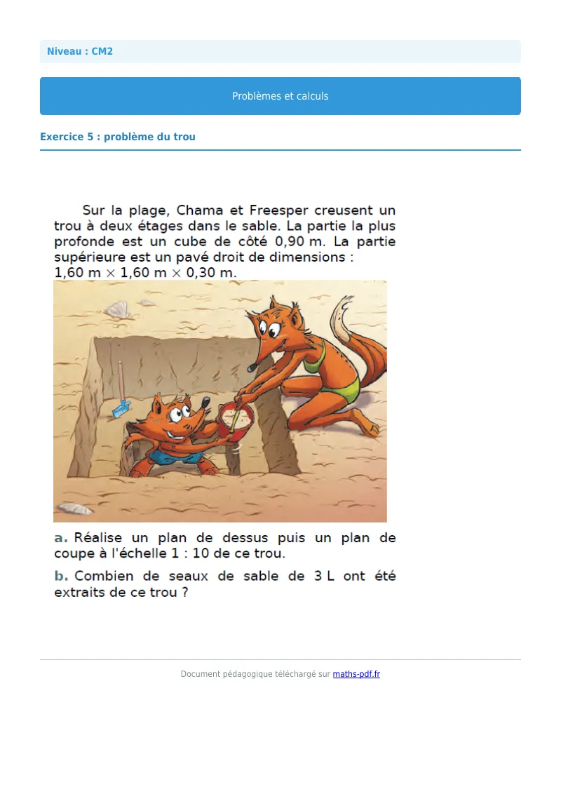 Problèmes et calculs : exercice n°5 de maths en CM2 corrigé en PDF