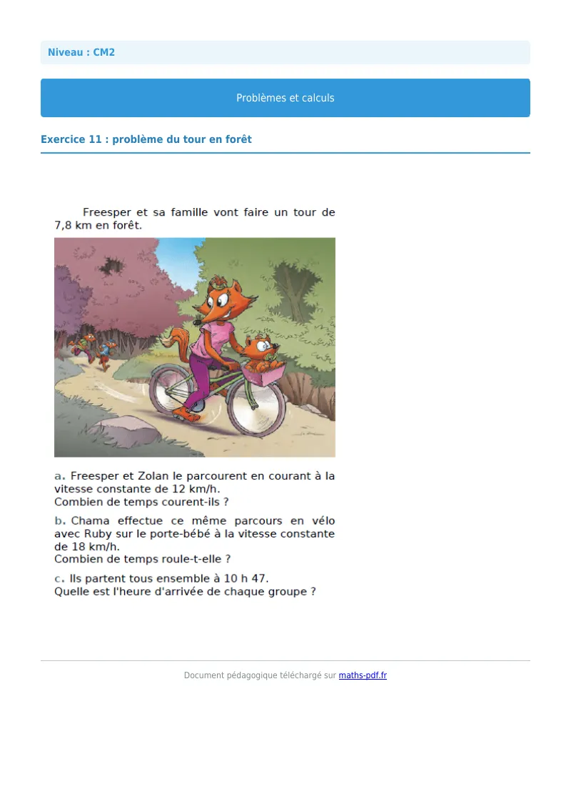 Problèmes et calculs : exercice n°11 de maths en CM2 corrigé en PDF
