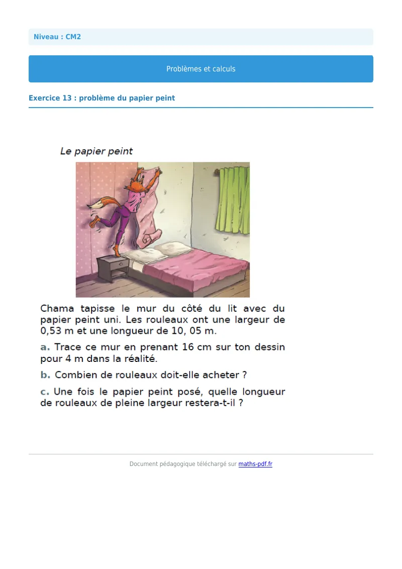 Problèmes et calculs : exercice n°13 de maths en CM2 corrigé en PDF