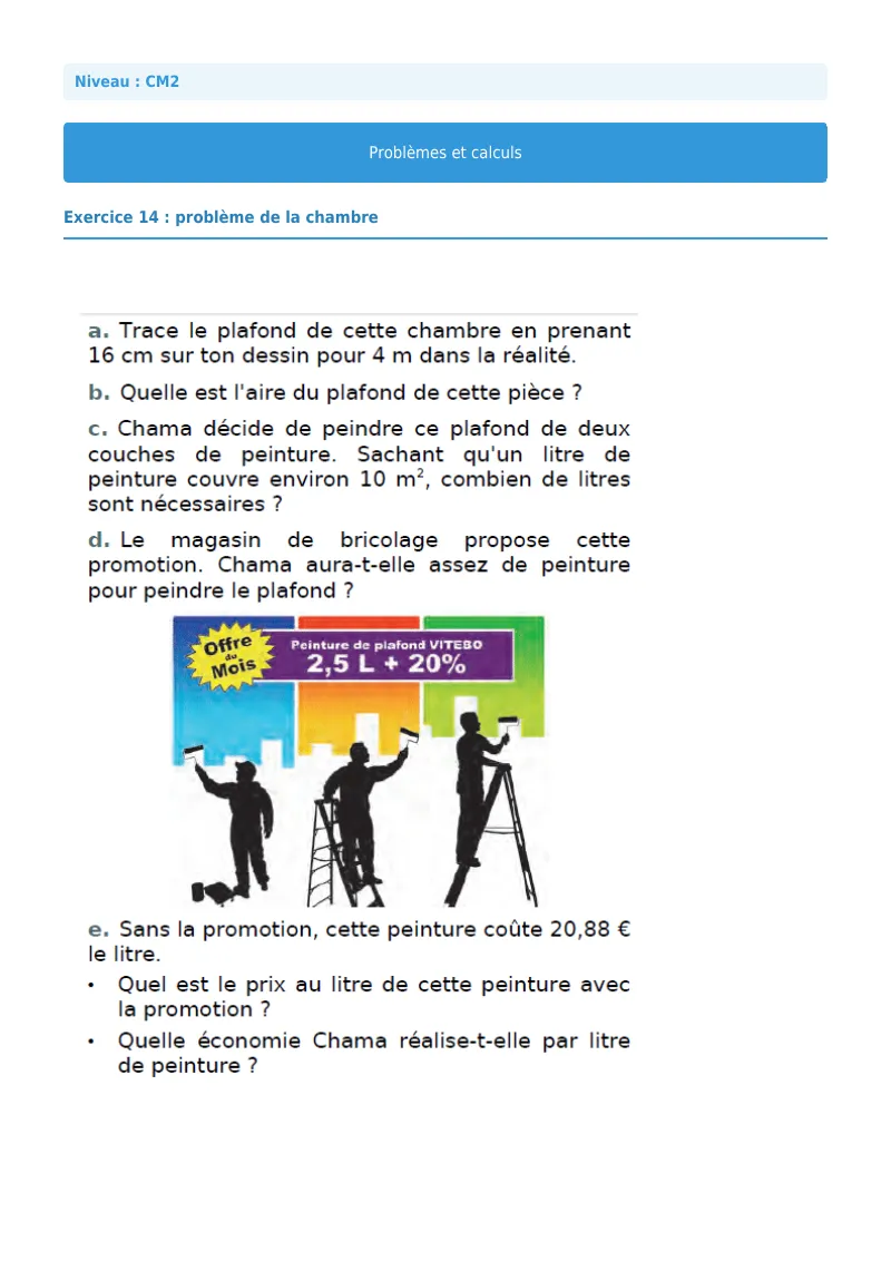 Problèmes et calculs : exercice n°14 de maths en CM2 corrigé en PDF