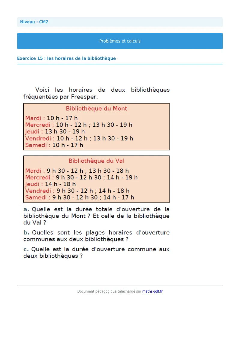 Problèmes et calculs : exercice n°15 de maths en CM2 corrigé en PDF