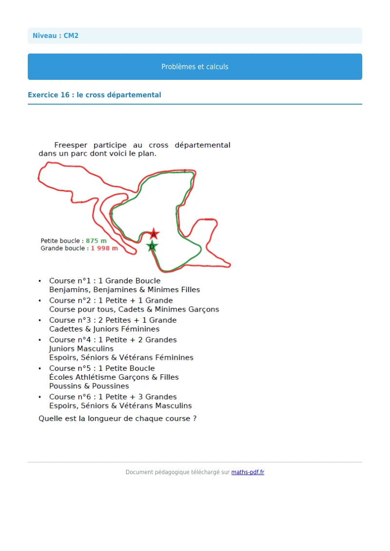 Problèmes et calculs : exercice n°16 de maths en CM2 corrigé en PDF
