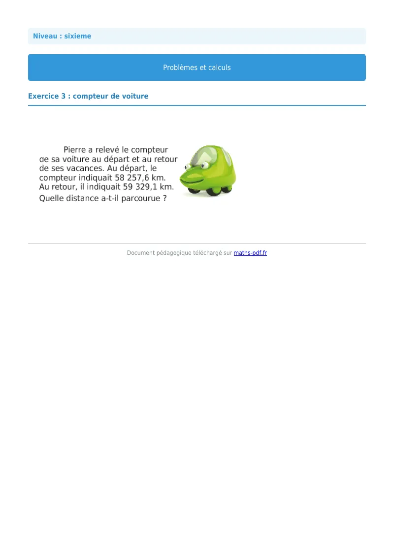 Problèmes et calculs : exercice n°3 de maths en 6ème corrigé en PDF