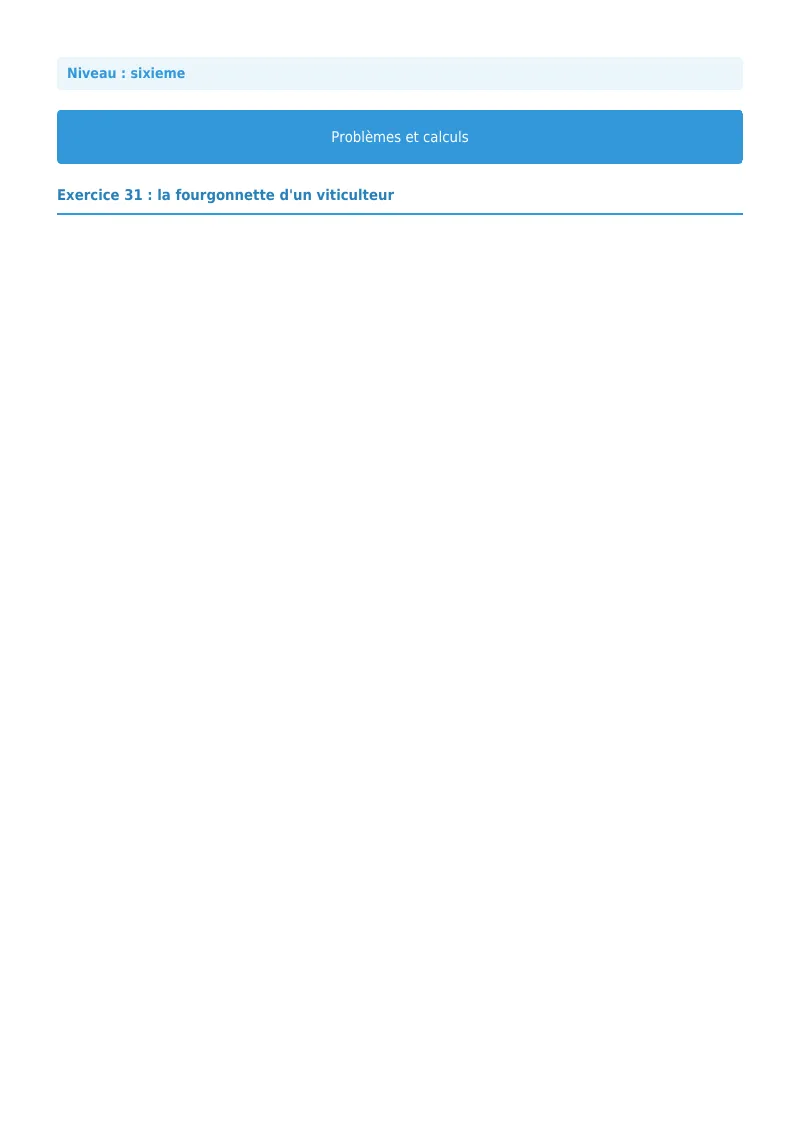 Problèmes et calculs : exercice n°31 de maths en 6ème corrigé en PDF
