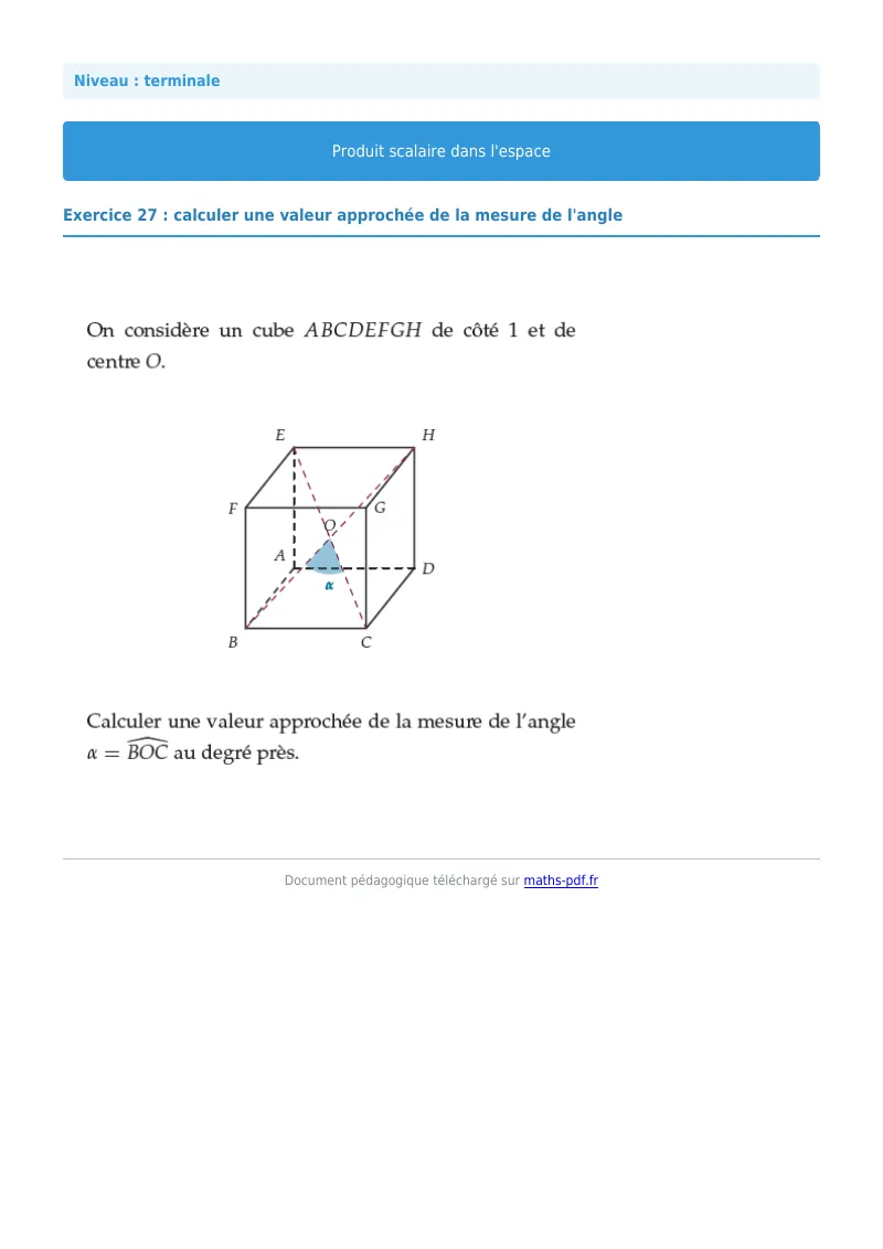 Produit scalaire de l’espace : exercice n°27 de maths en terminale corrigé en PDF