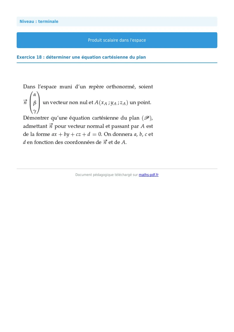 Produit scalaire de l’espace : exercice n°18 de maths en terminale corrigé en PDF