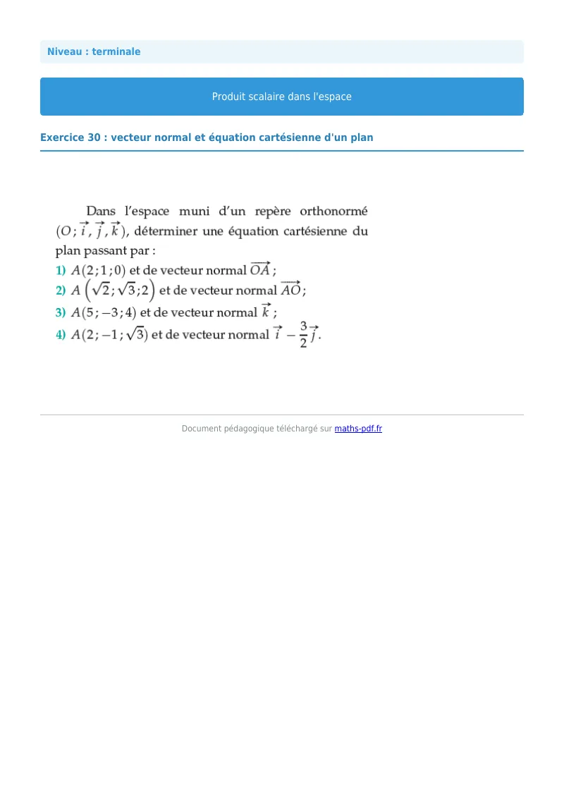 Produit scalaire de l’espace : exercice n°30 de maths en terminale corrigé en PDF
