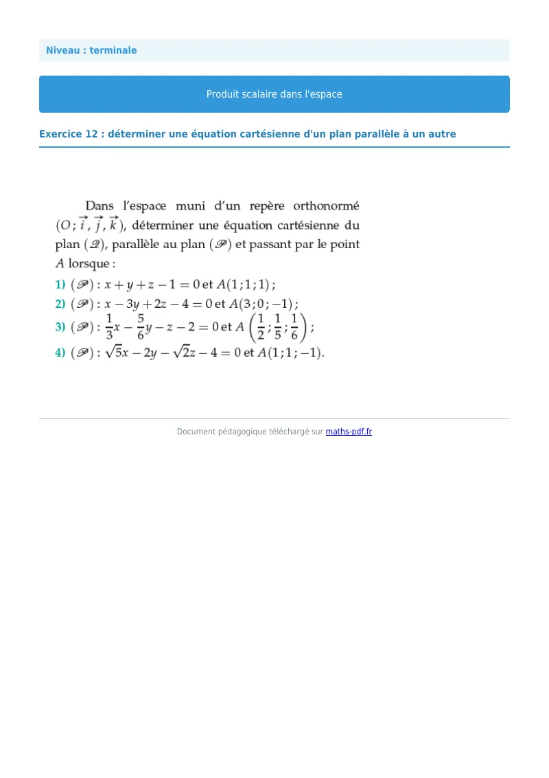 Produit scalaire de l’espace : exercice n°12 de maths en terminale corrigé en PDF