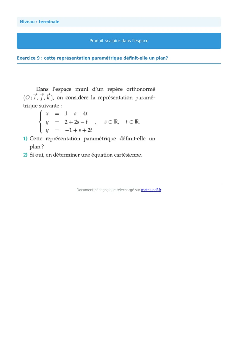 Produit scalaire de l’espace : exercice n°9 de maths en terminale corrigé en PDF