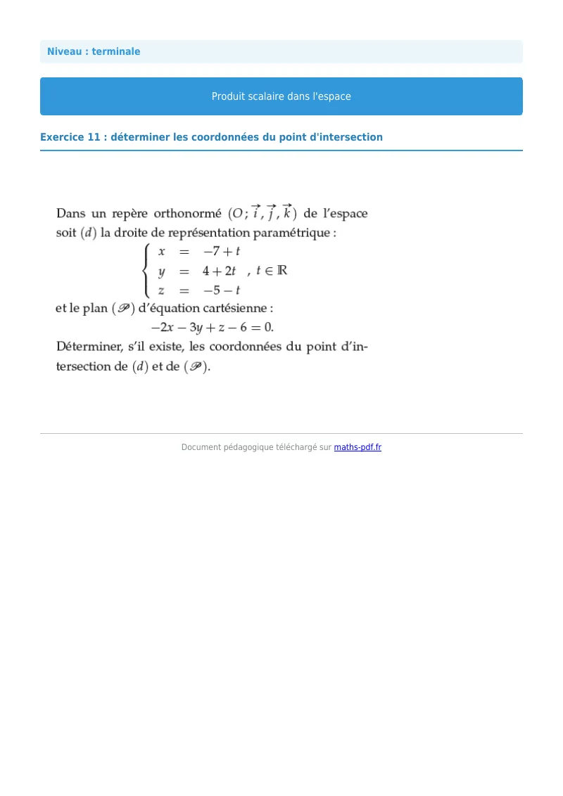 Produit scalaire de l’espace : exercice n°11 de maths en terminale corrigé en PDF