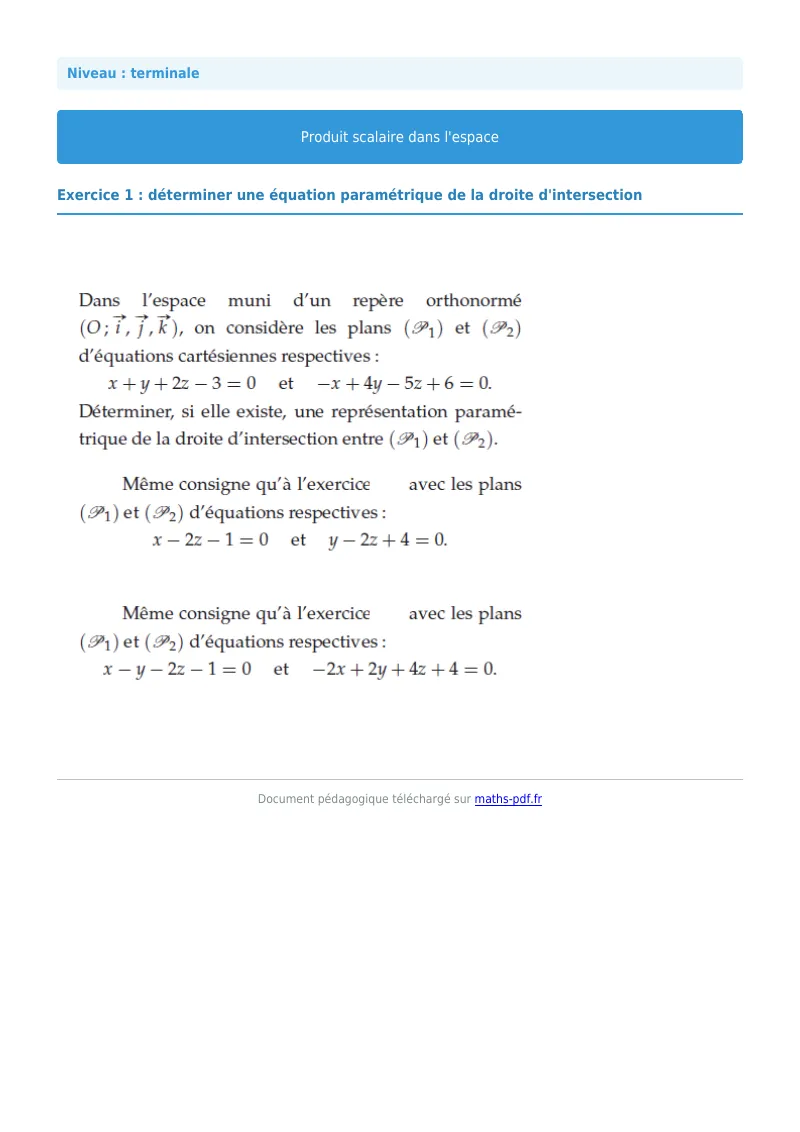 Produit scalaire de l’espace : exercice n°1 de maths en terminale corrigé en PDF