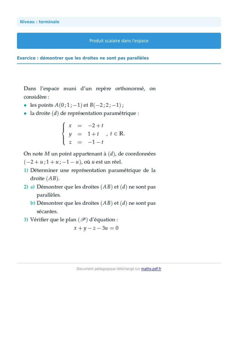 Produit scalaire de l’espace : exercice n°4 de maths en terminale corrigé en PDF