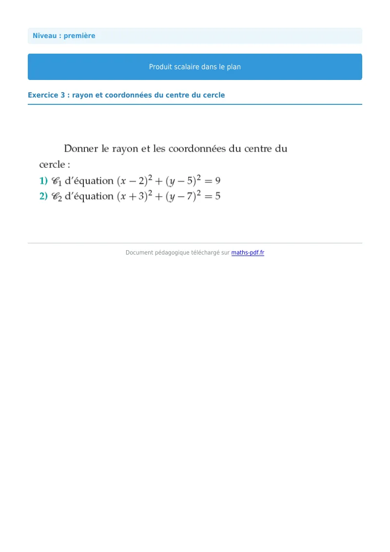 Produit scalaire dans le plan : exercice n°3 de maths en première corrigé en PDF