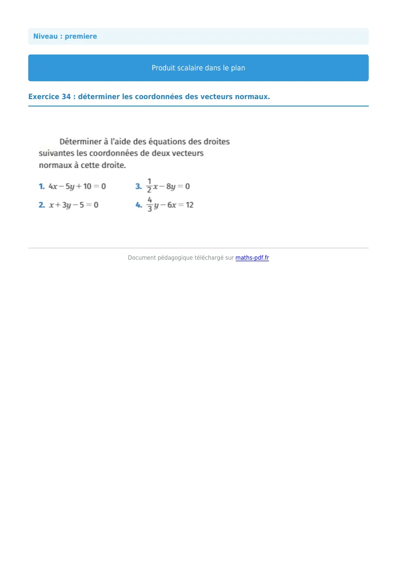 Produit scalaire dans le plan : exercice n°34 de maths en première corrigé en PDF