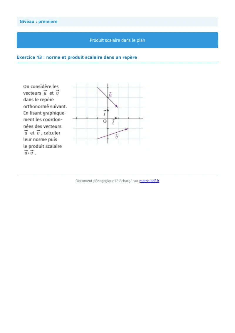 Produit scalaire dans le plan : exercice n°43 de maths en première corrigé en PDF