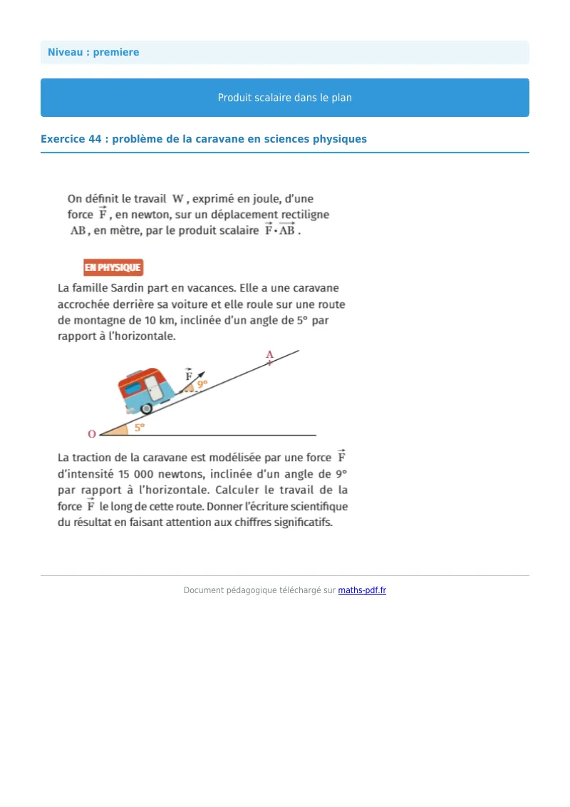 Produit scalaire dans le plan : exercice n°44 de maths en première corrigé en PDF