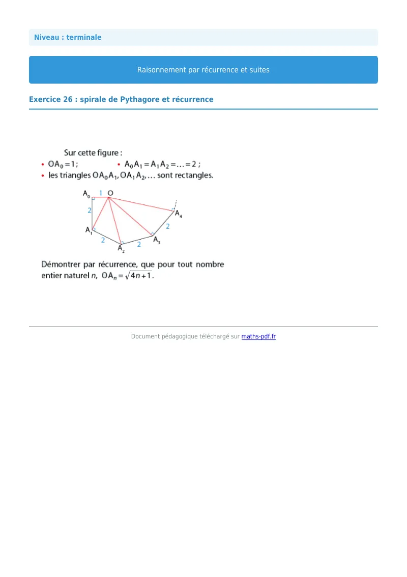 Raisonnement par récurrence : exercice n°26 de maths en terminale corrigé en PDF