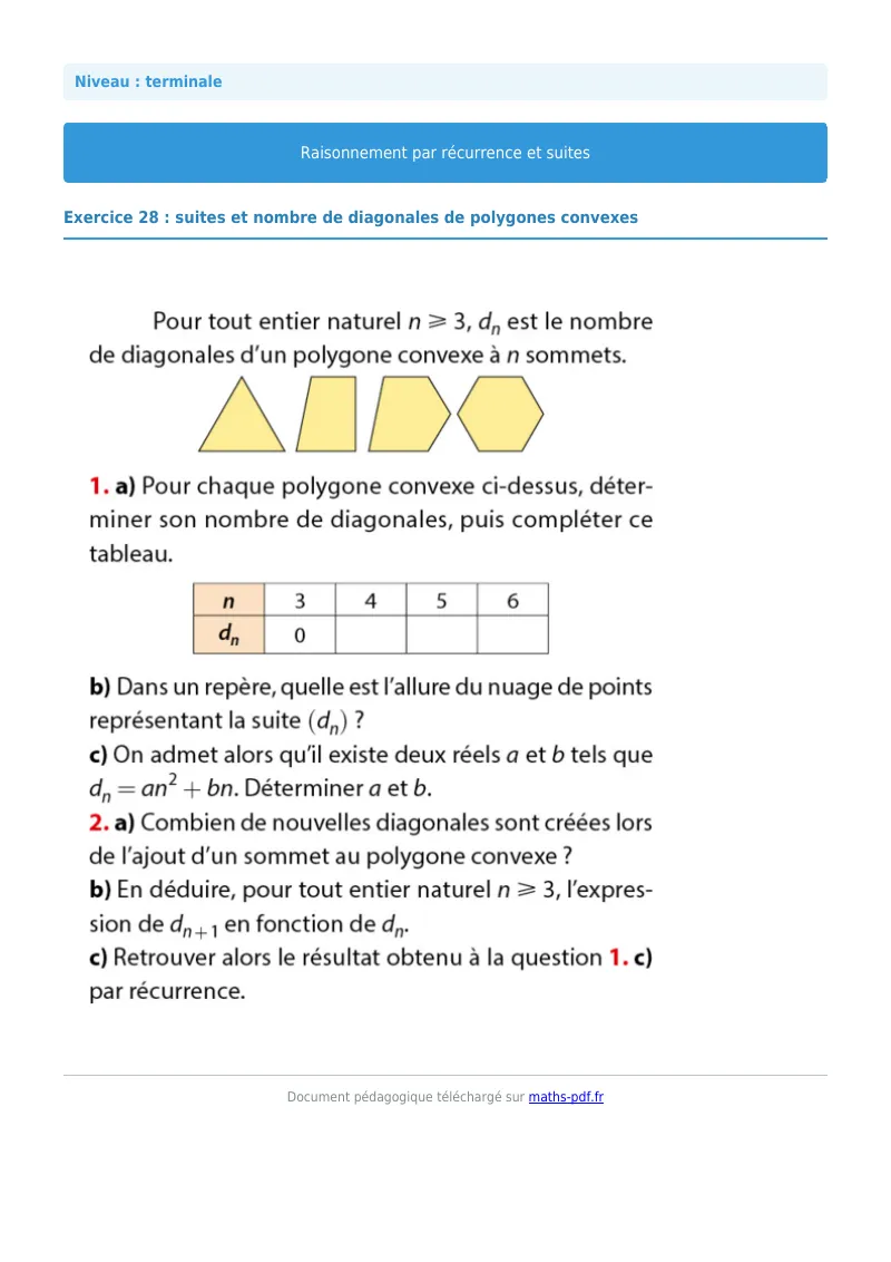 Raisonnement par récurrence : exercice n°28 de maths en terminale corrigé en PDF