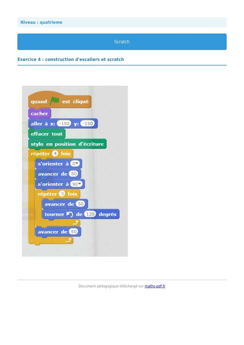Scratch : exercice n°4 de maths en 4ème corrigé en PDF