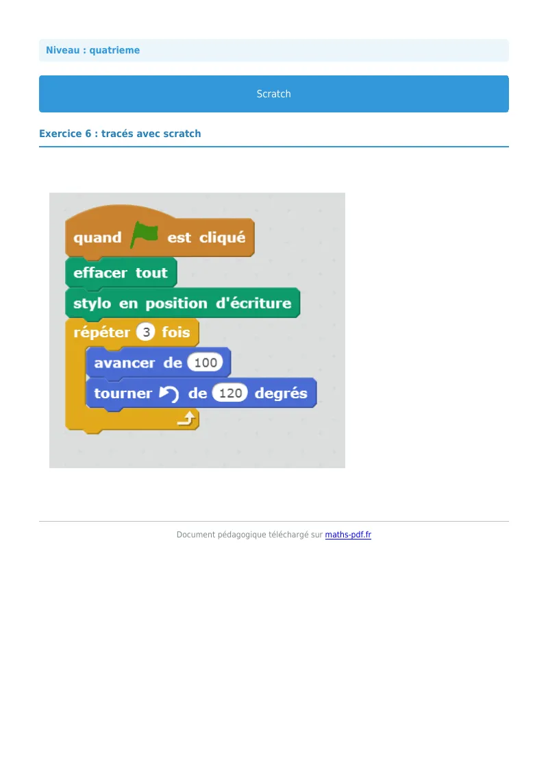 Scratch : exercice n°6 de maths en 4ème corrigé en PDF