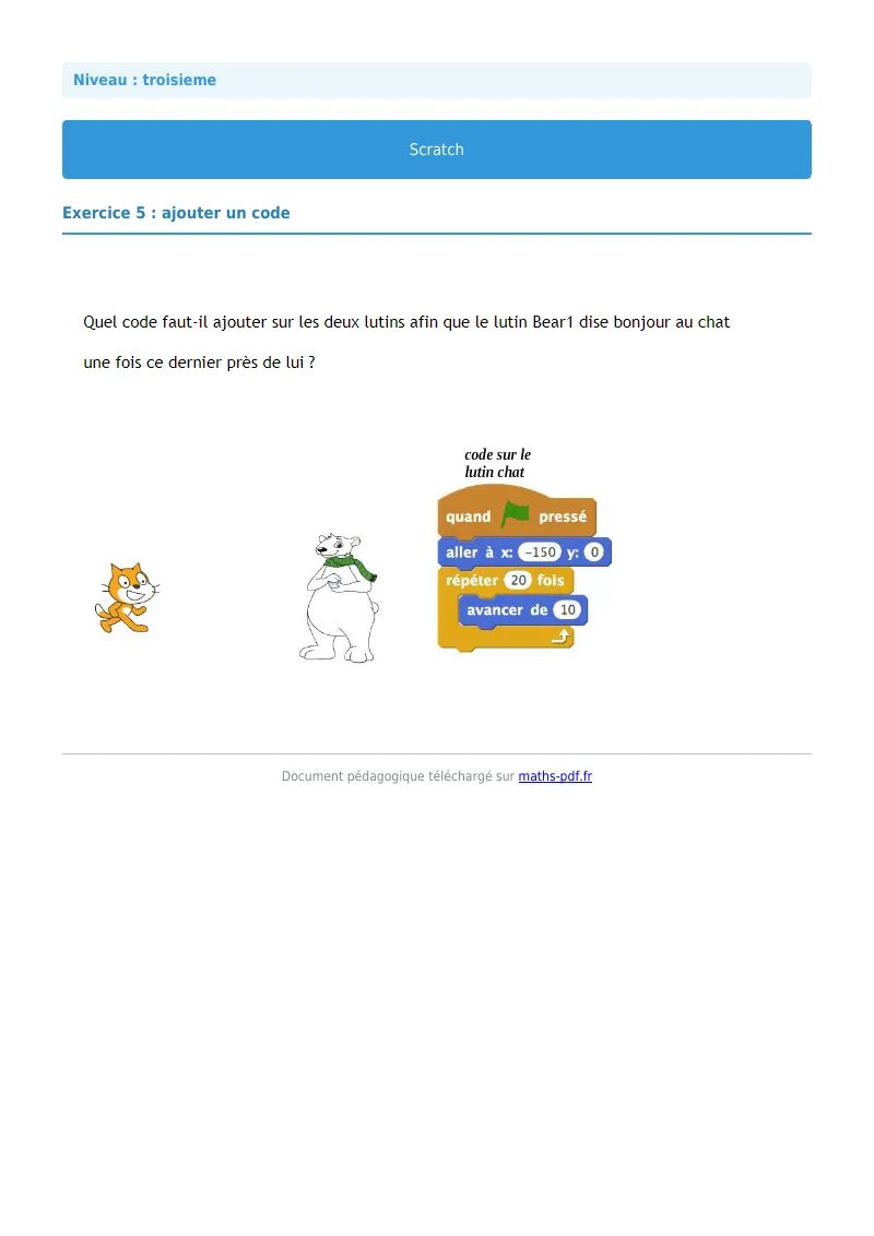 Scratch : exercice n°5 de maths en 3ème corrigé en PDF