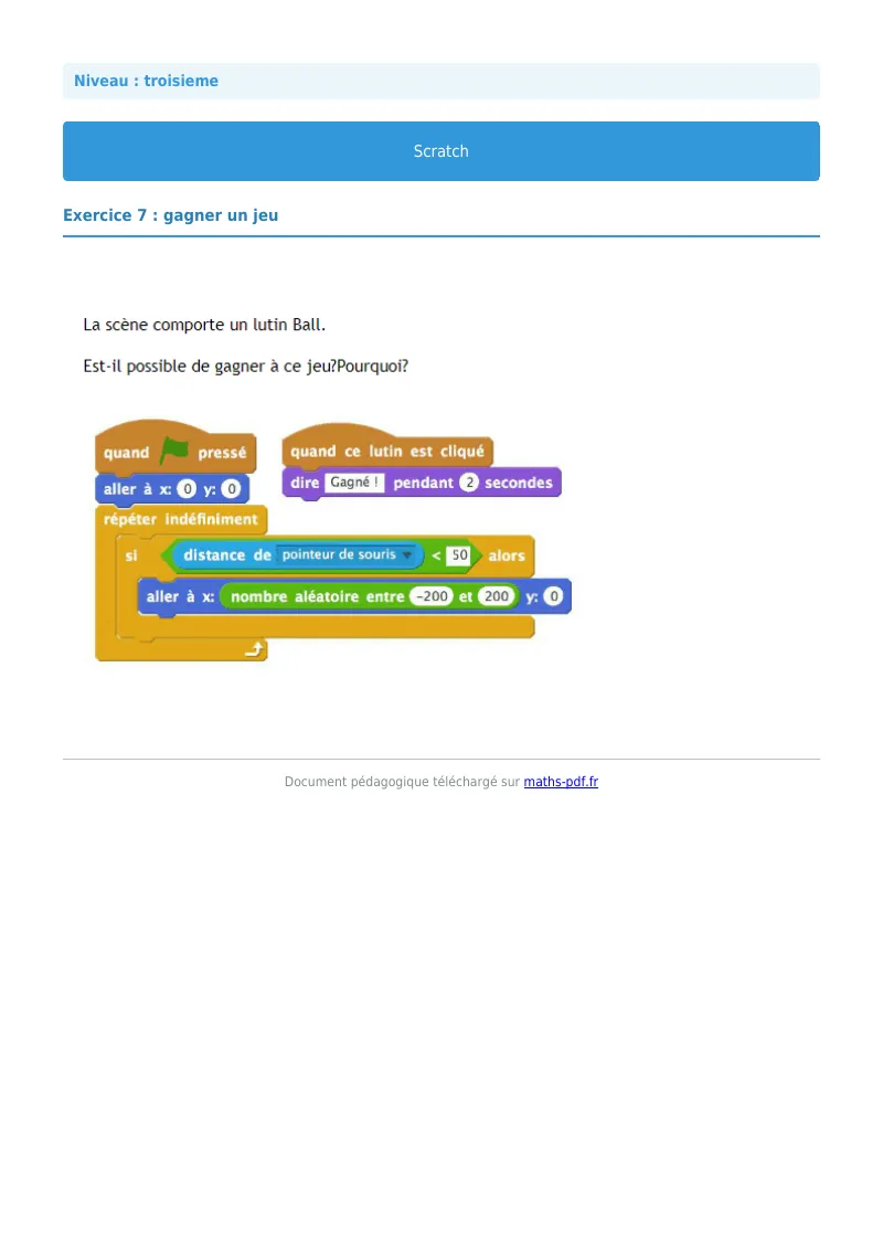 Scratch : exercice n°7 de maths en 3ème corrigé en PDF