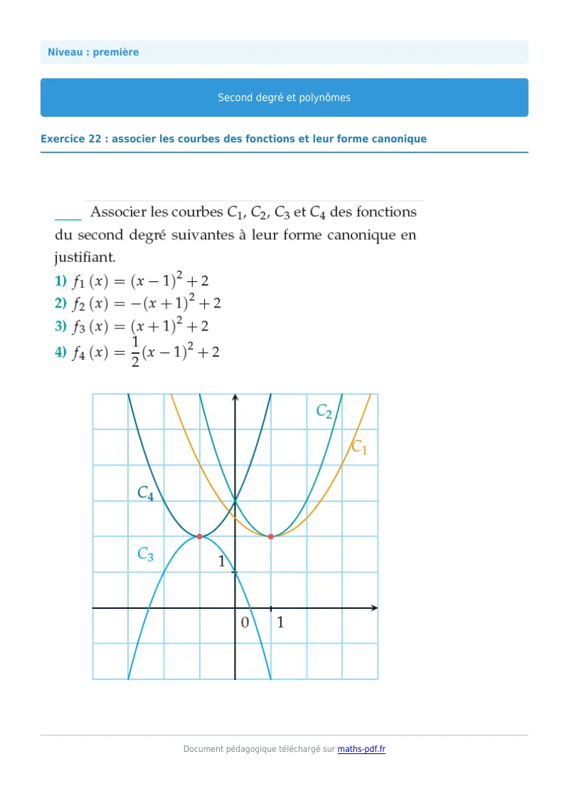 Second degré et polynômes : exercice n°22 de maths en première corrigé en PDF
