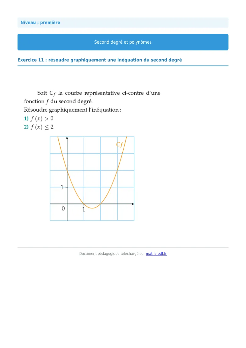 Second degré et polynômes : exercice n°11 de maths en première corrigé en PDF