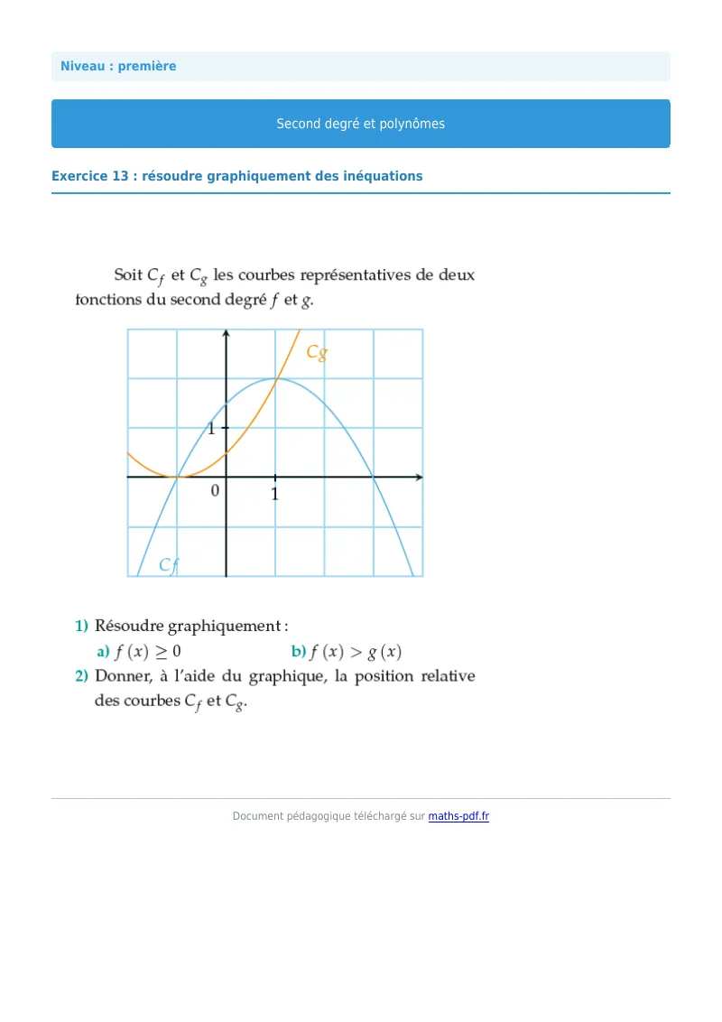 Second degré et polynômes : exercice n°13 de maths en première corrigé en PDF
