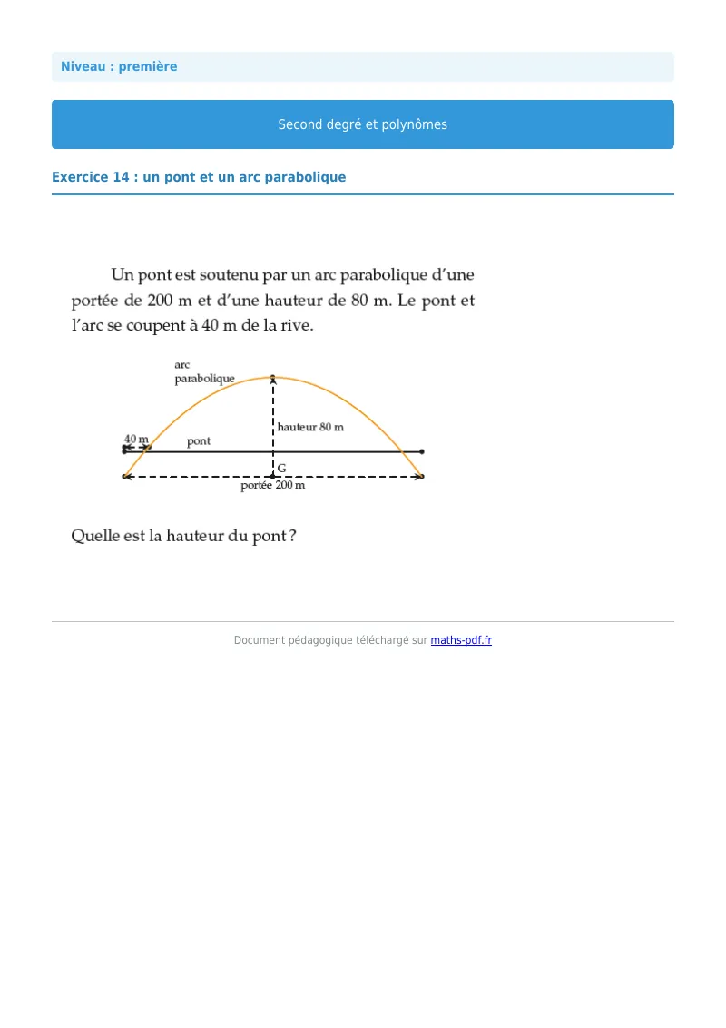 Second degré et polynômes : exercice n°14 de maths en première corrigé en PDF