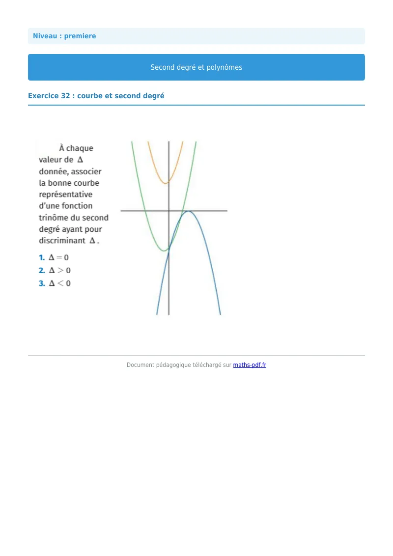 Second degré et polynômes : exercice n°32 de maths en première corrigé en PDF