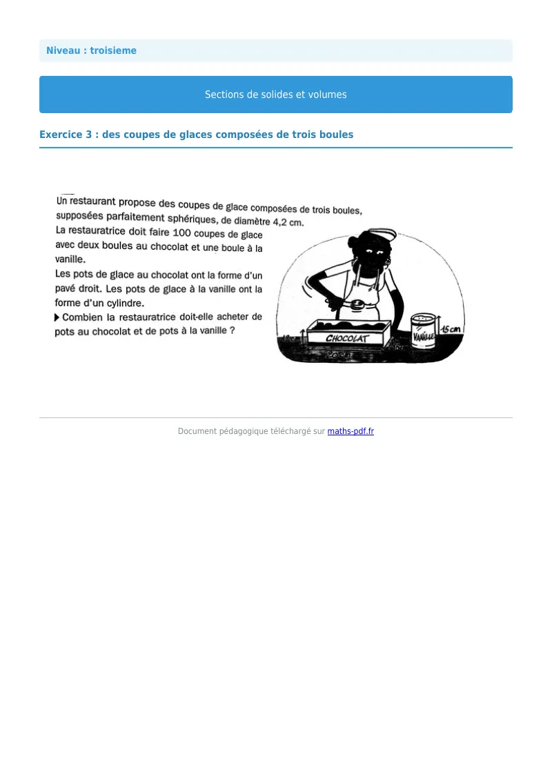 Sections de solides et volumes : exercice n°21 de maths en 3ème corrigé en PDF