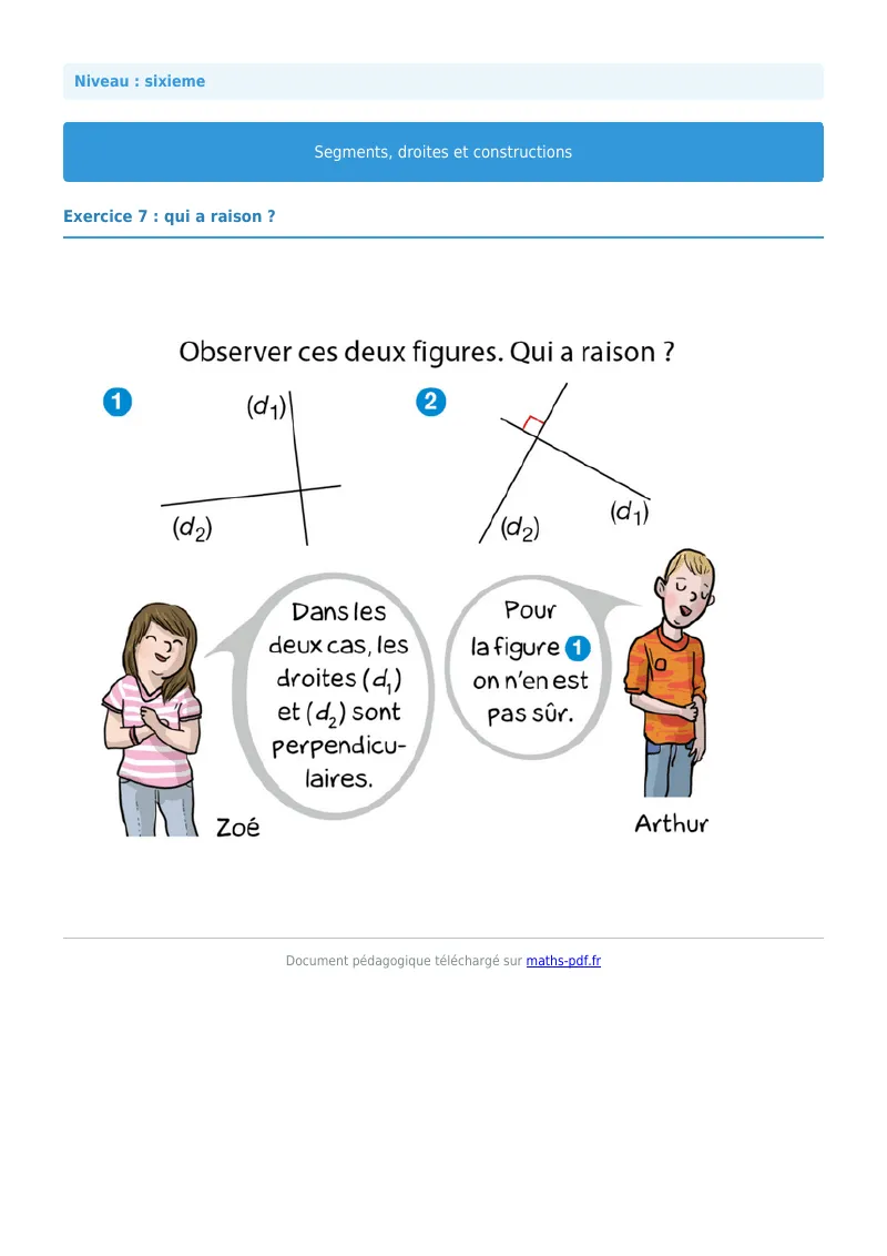 Segments, droites et constructions : exercice n°7 de maths en 6ème corrigé en PDF