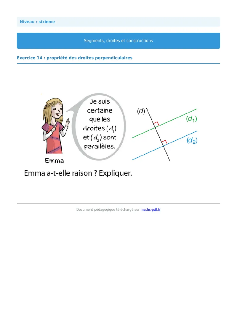 Segments, droites et constructions : exercice n°14 de maths en 6ème corrigé en PDF