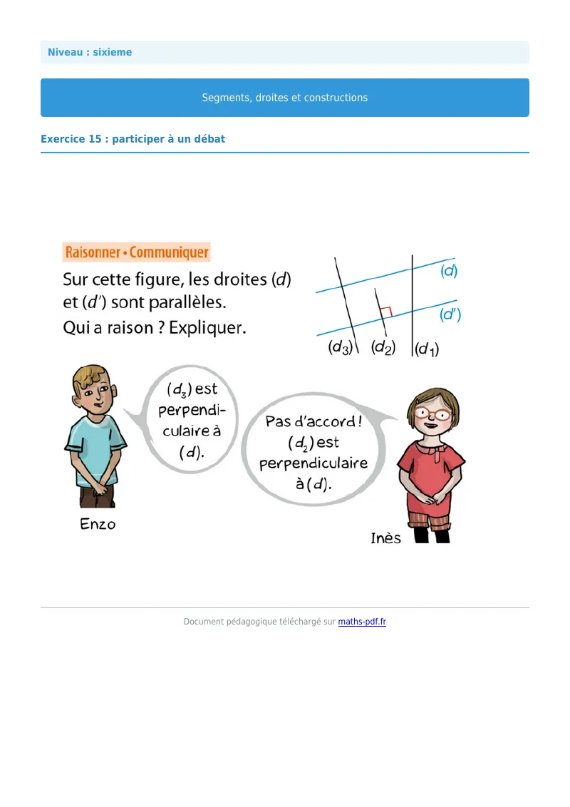 Segments, droites et constructions : exercice n°15 de maths en 6ème corrigé en PDF