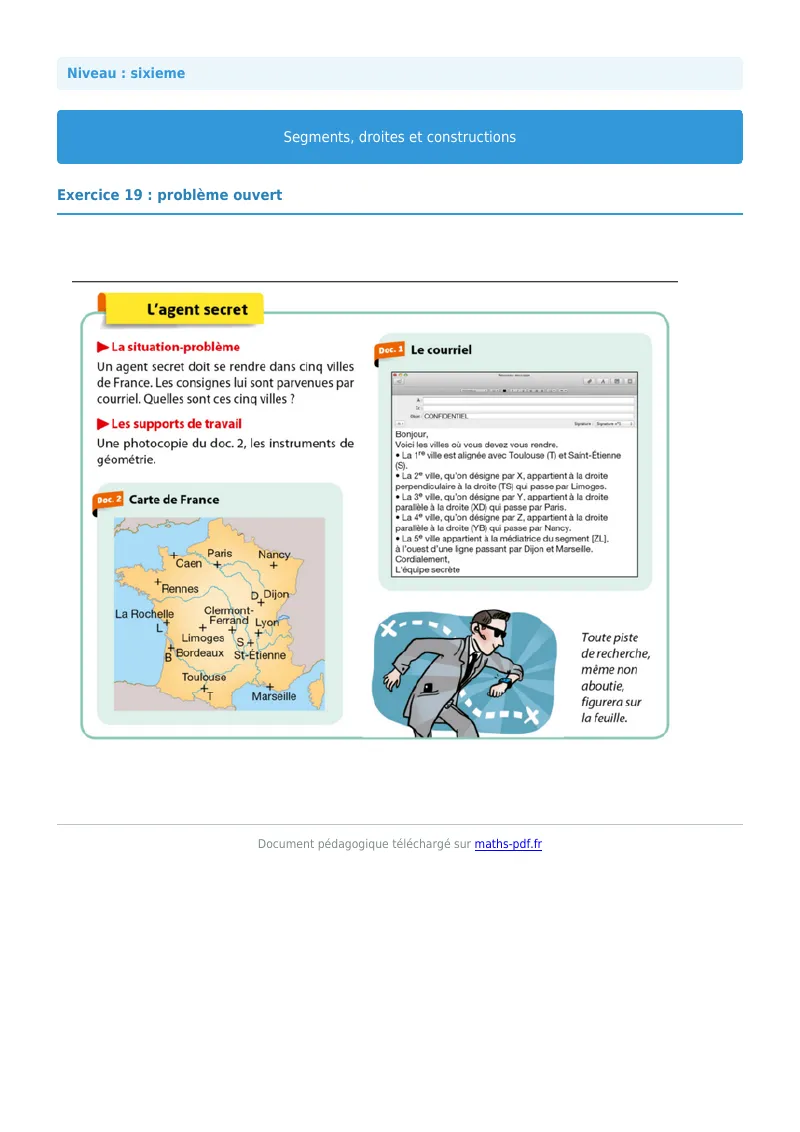 Segments, droites et constructions : exercice n°19 de maths en 6ème corrigé en PDF