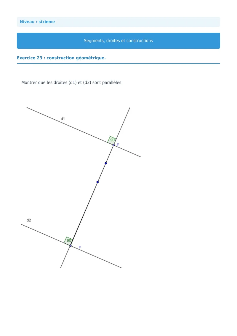 Segments, droites et constructions : exercice n°23 de maths en 6ème corrigé en PDF