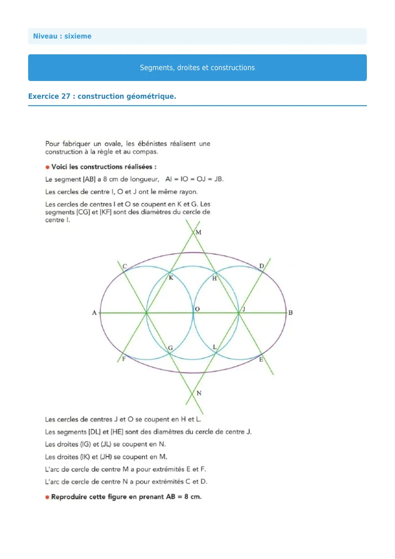 Segments, droites et constructions : exercice n°27 de maths en 6ème corrigé en PDF