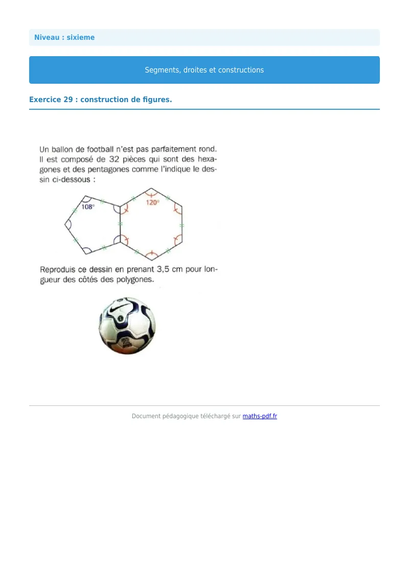 Segments, droites et constructions : exercice n°29 de maths en 6ème corrigé en PDF