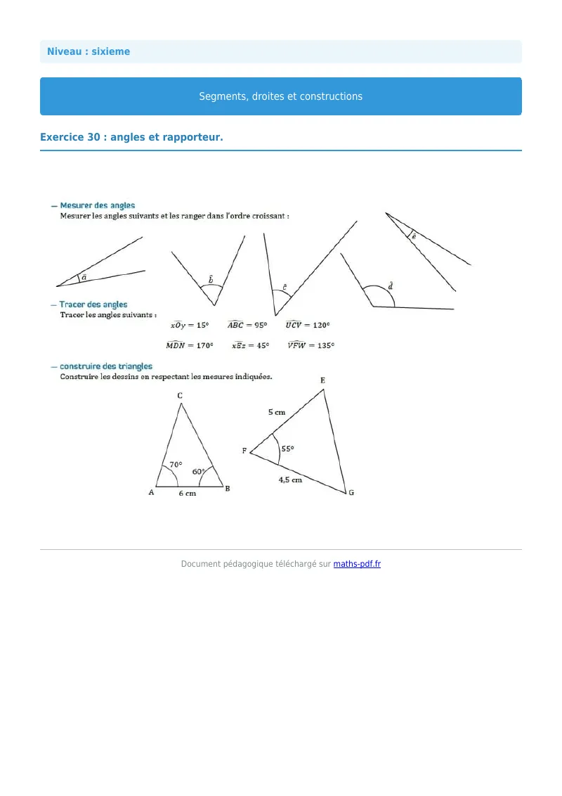 Segments, droites et constructions : exercice n°30 de maths en 6ème corrigé en PDF