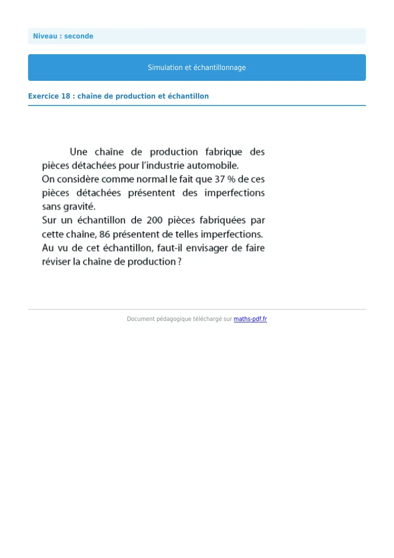 Simulation et échantillonnage : exercice n°18 de maths en seconde corrigé en PDF