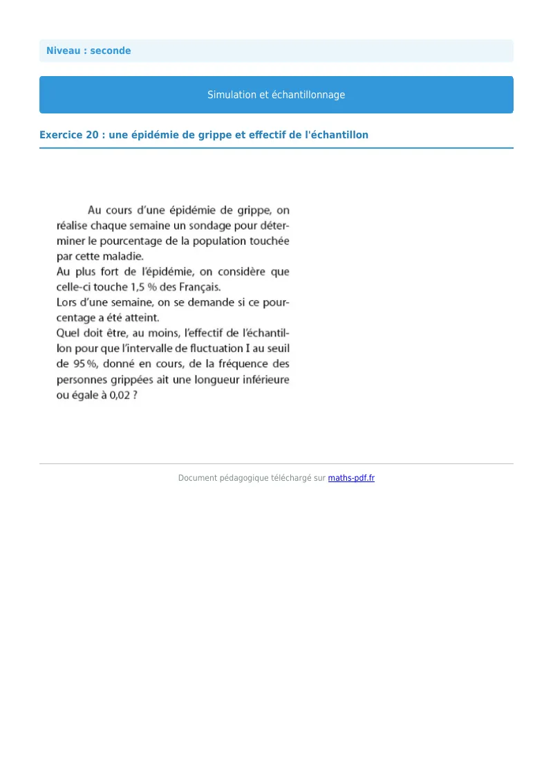 Simulation et échantillonnage : exercice n°20 de maths en seconde corrigé en PDF