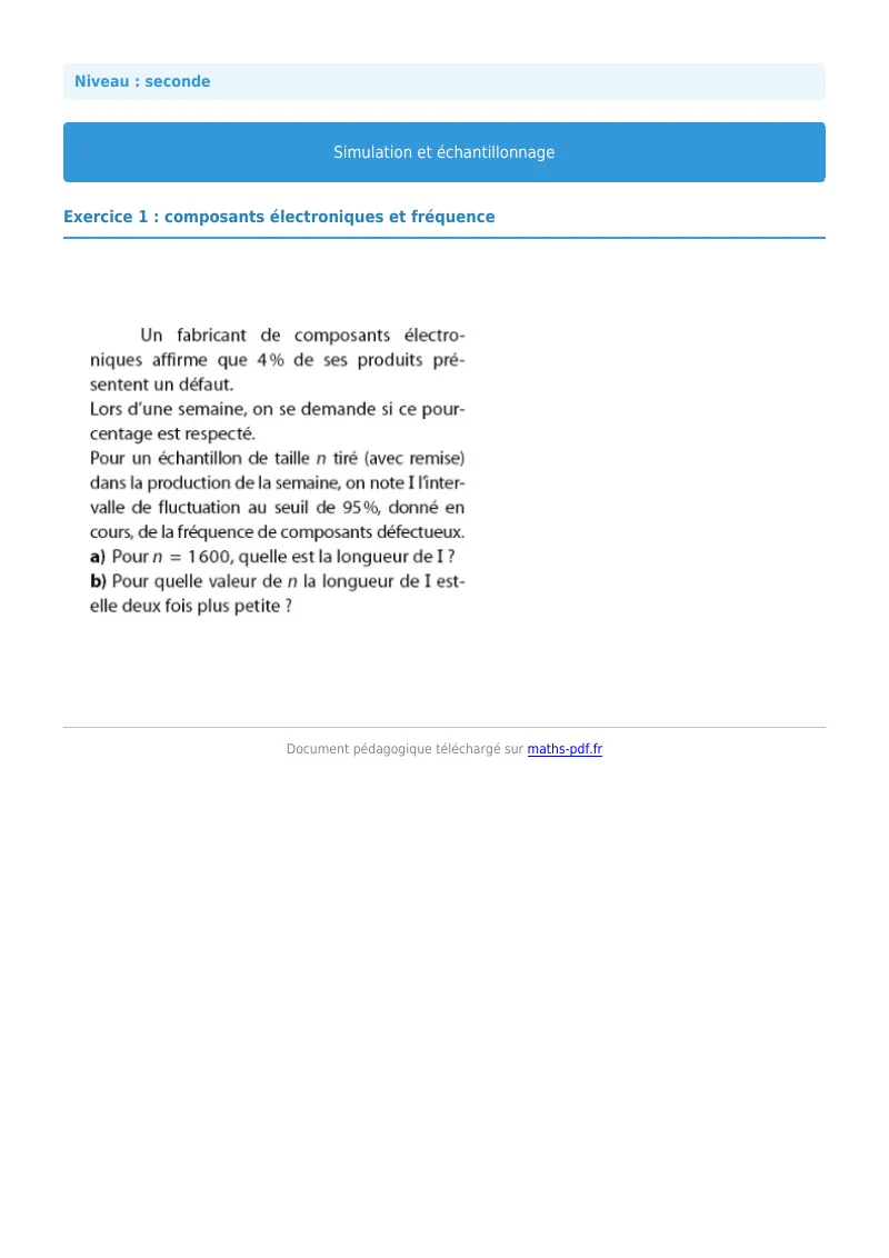 Simulation et échantillonnage : exercice n°1 de maths en seconde corrigé en PDF