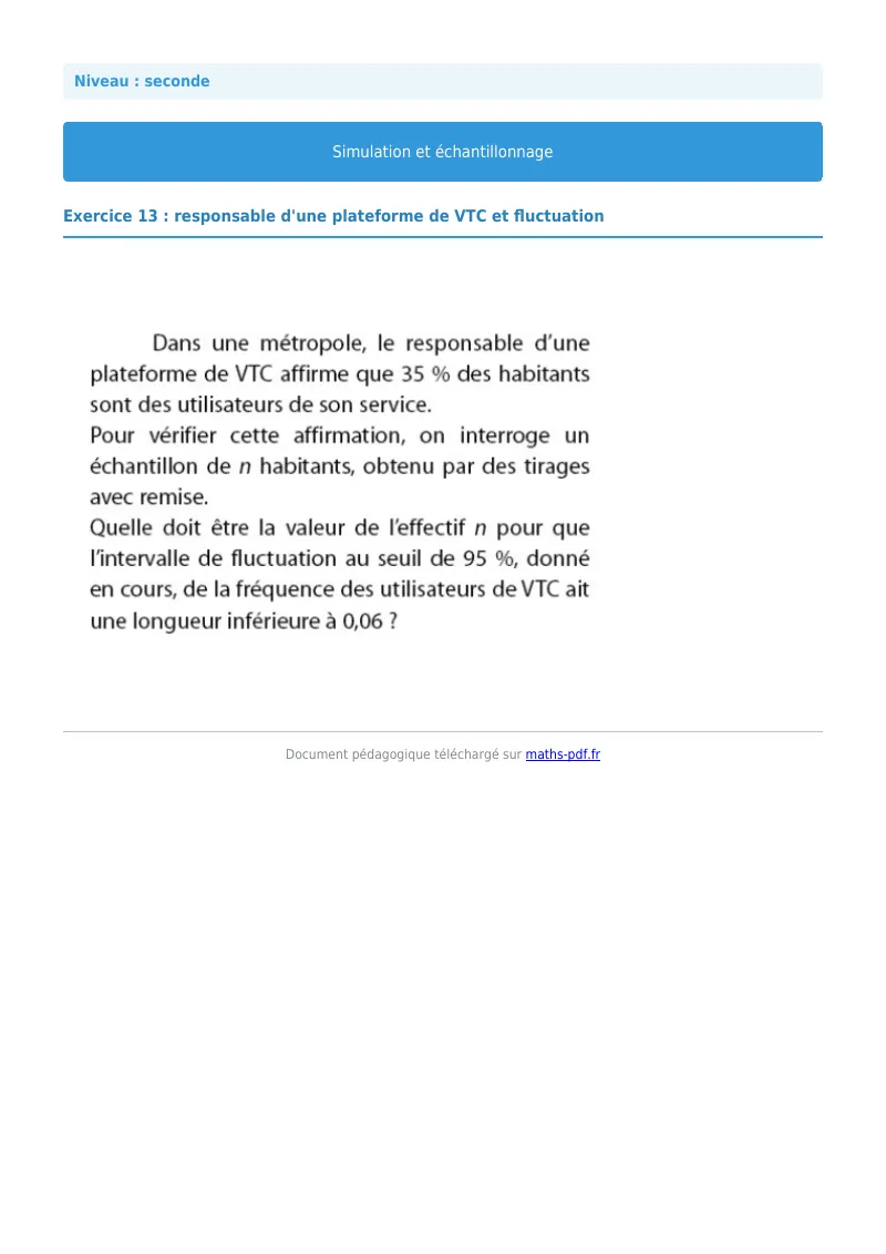 Simulation et échantillonnage : exercice n°13 de maths en seconde corrigé en PDF