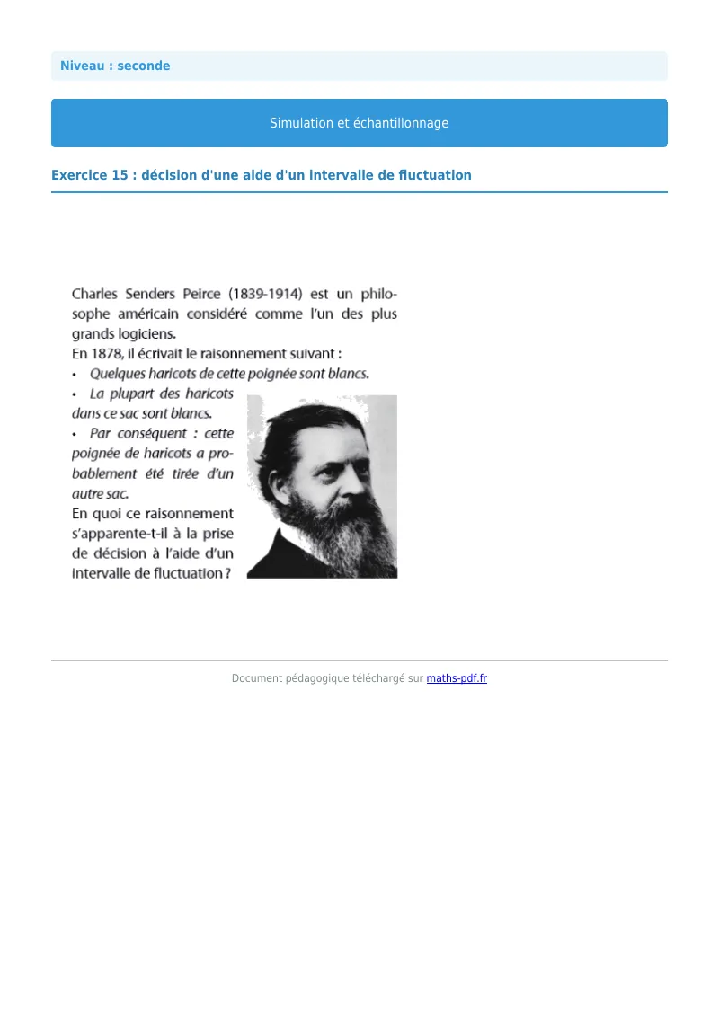 Simulation et échantillonnage : exercice n°15 de maths en seconde corrigé en PDF