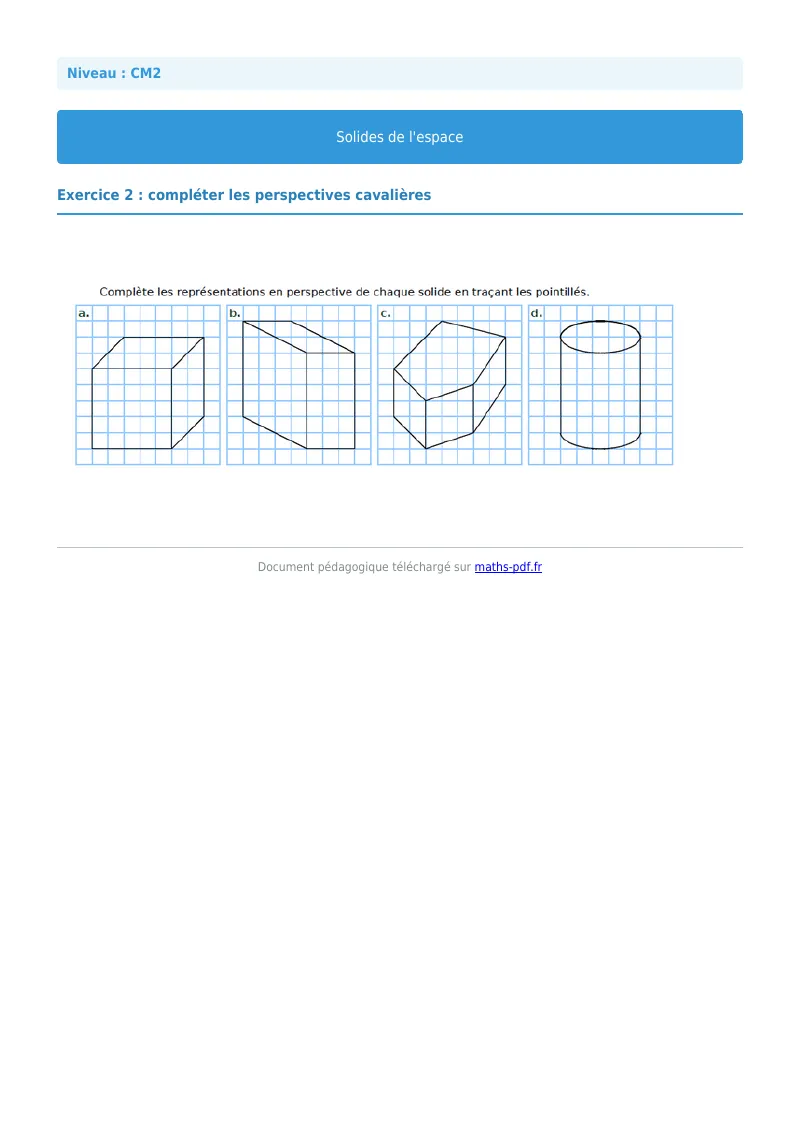 Solides de l’espace : exercice n°2 de maths en CM2 corrigé en PDF