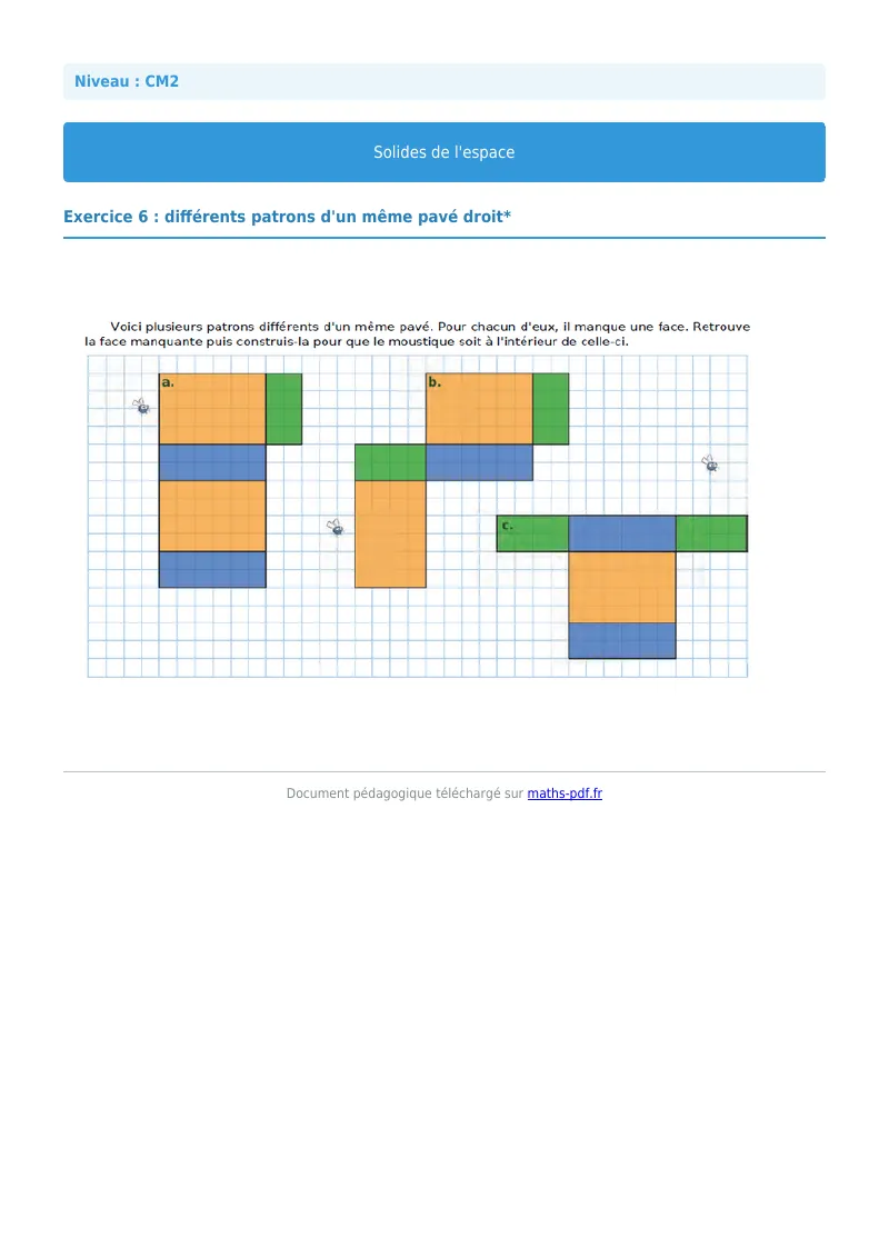 Solides de l’espace : exercice n°6 de maths en CM2 corrigé en PDF